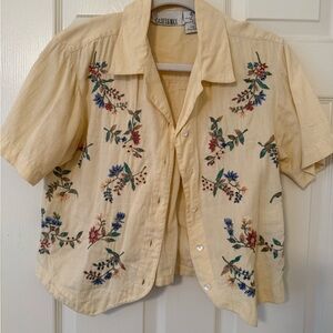 Vintage Floral Embroidered Shirt - Cream